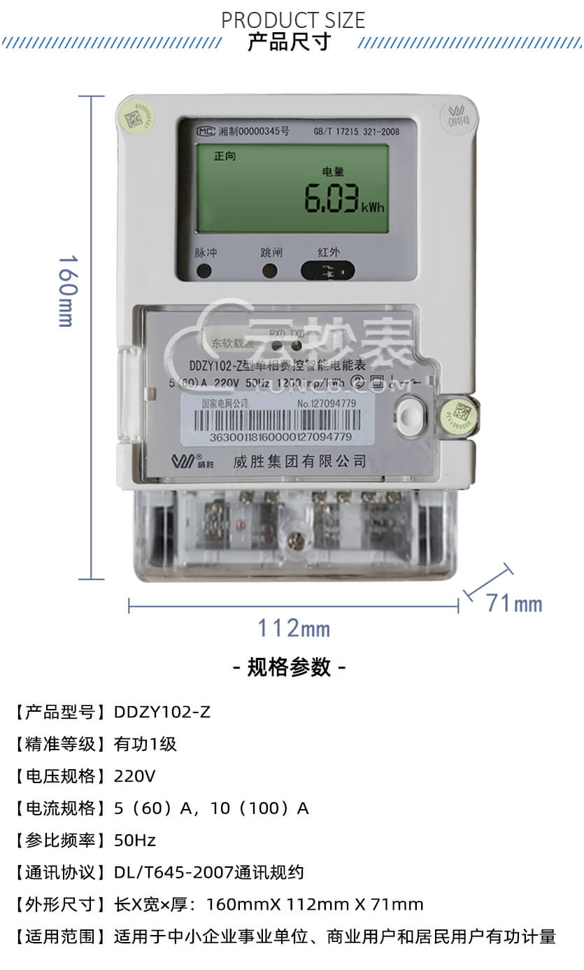 長沙威勝DDZY102-Z無線NB單相電表